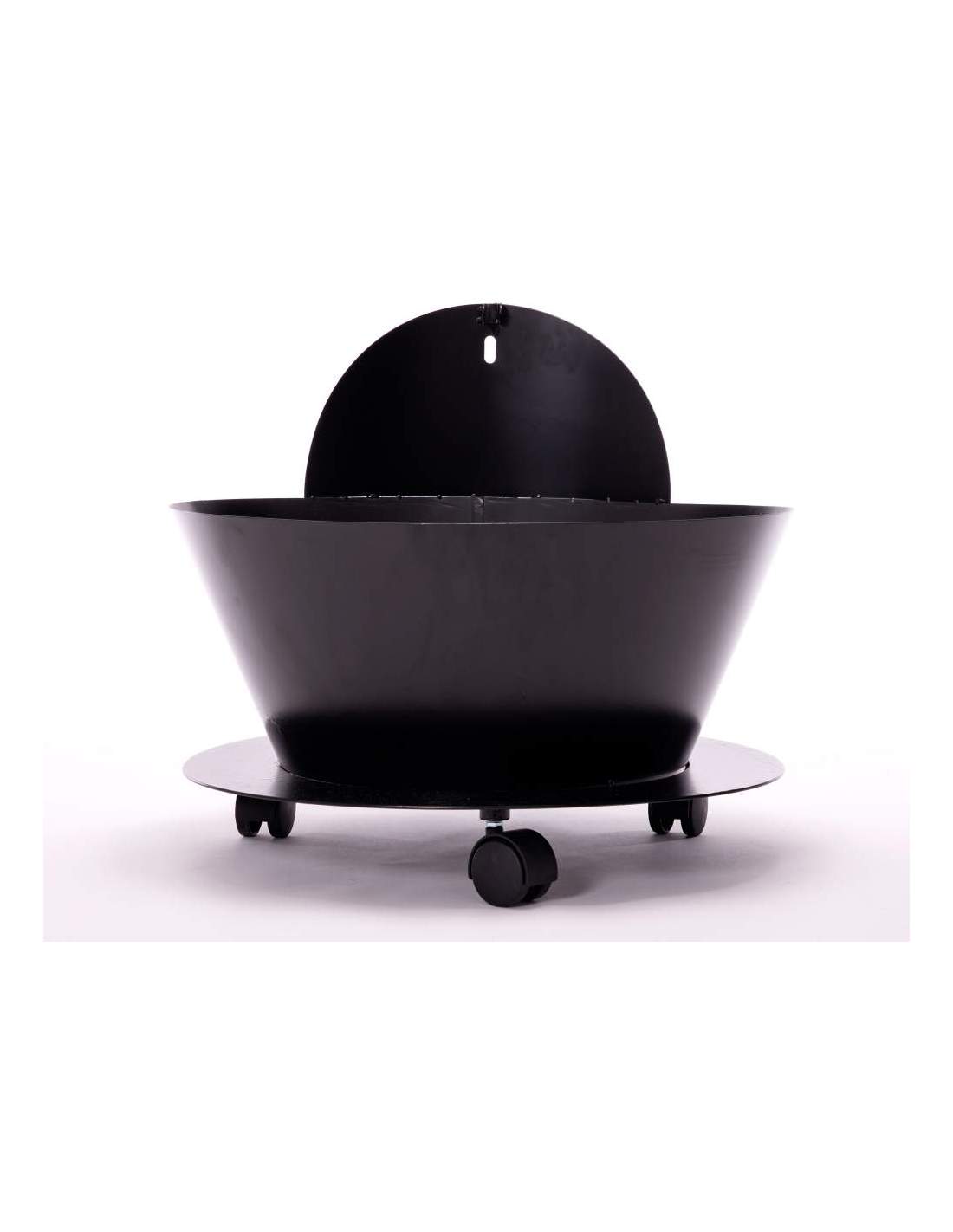 Cubo portaleña grande de acero color negro con ruedas