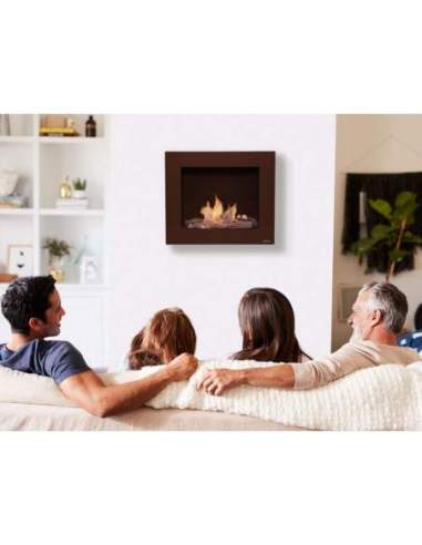 Biochimenea de suelo o pared de color marrón con kit de leños embudo y