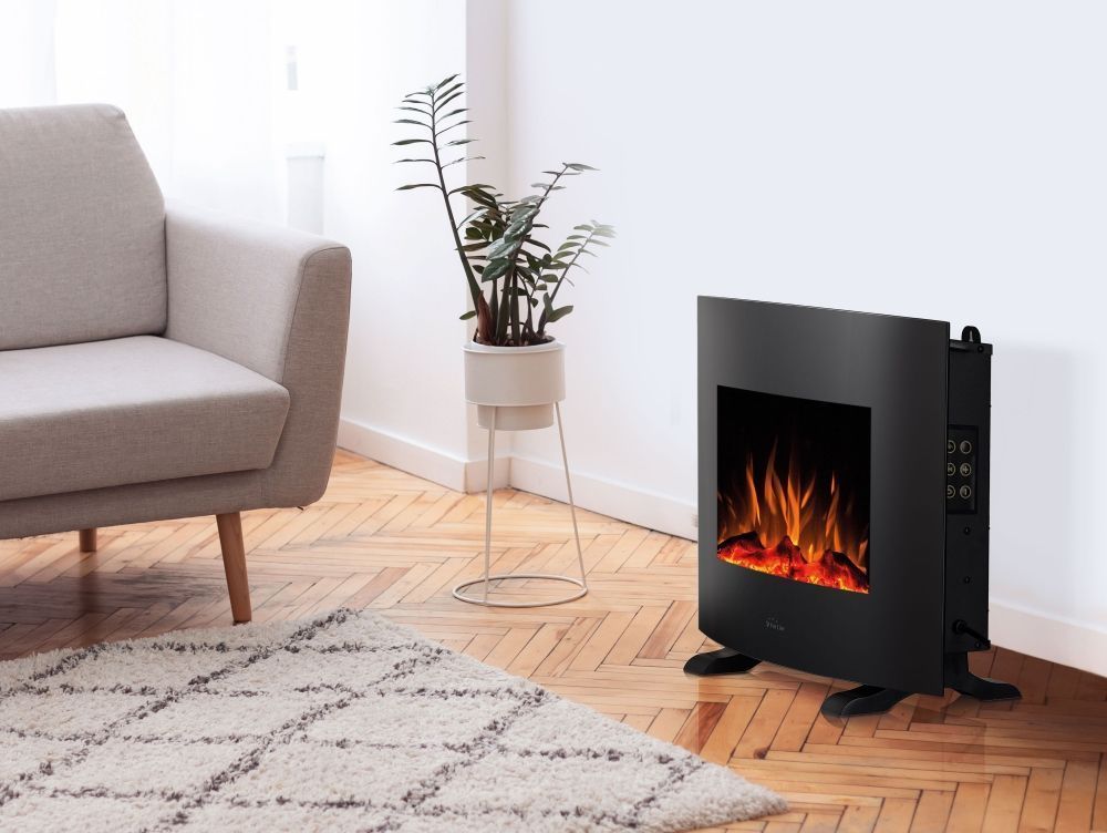 Chimenea ElÃ©ctrica de suelo o pared con cristal curvo